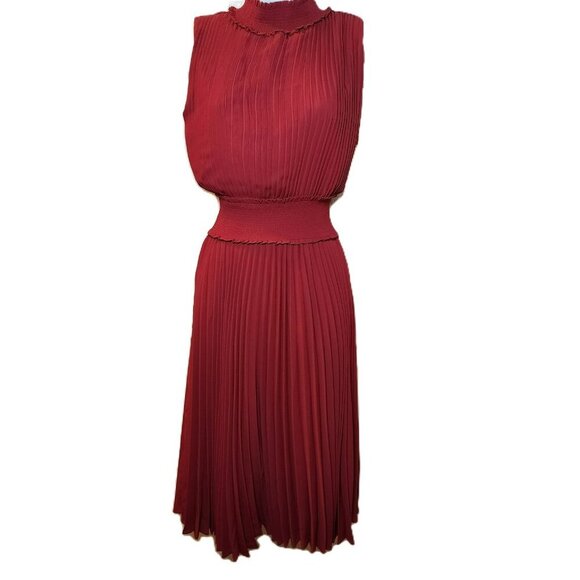 NWT‎ Nanette Lepore Dress Size 6 Moroccan Rose Pleated Midi Sleeveless High Neck - Picture 5 of 16
